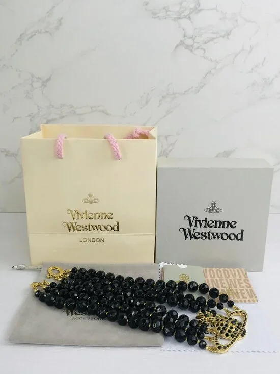 NEW Vivienne Westwood Three Row Pearl Bas Relief Choker in Black - Picture 3 of 12
